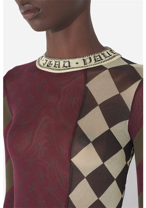 mesh top ls patchwork donna multicolor JEAN PAUL GAULTIER | 26/01-W-TO422-M015P90